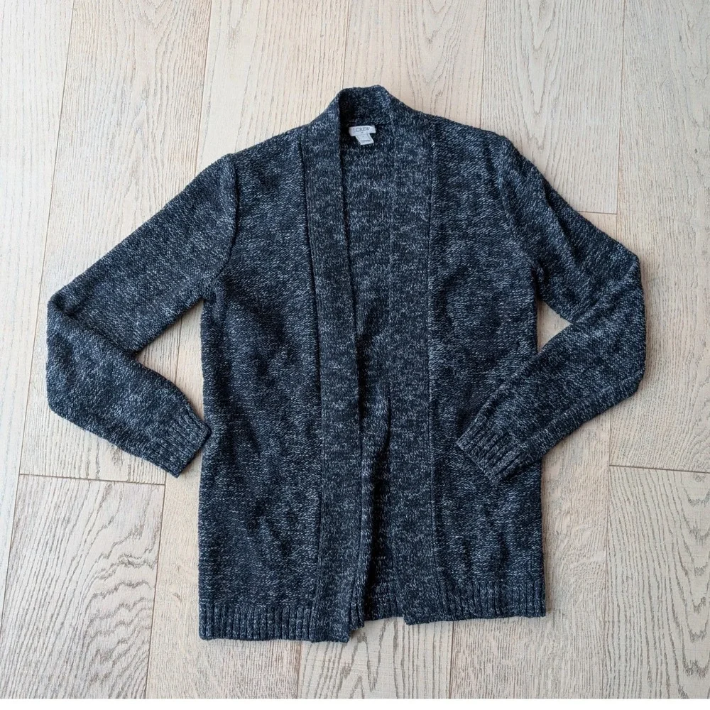 J‎ Crew Women's Knit Open Cardigan Sweater Charcoal Gray cotton linen Size S